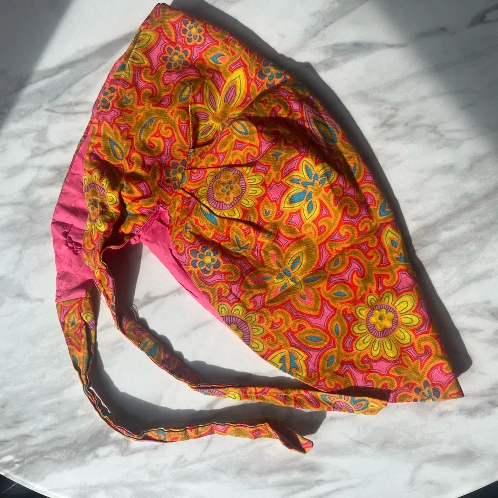 Vintage Vibrant Floral Headscarf Hat VTG